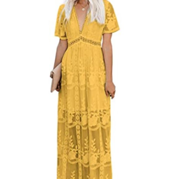 Women's Deep V Neck Short Sleeve Maxi Dress - Picture 1 of 1